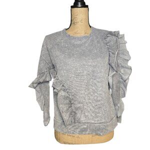 NWT Poof! Gray Small Distressed Gray Ruffle Sweatshirt Long Sleeve Top‎